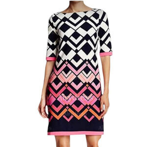 Eliza J Geometric Print Half Sleeve Knee Length Jersey Knit Dress Size 10